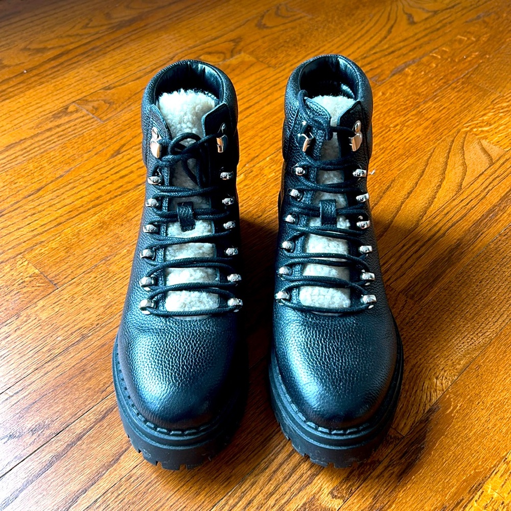 Marc Fisher - Ankle Lace up Black Boots Leather with plush genuine shearling.